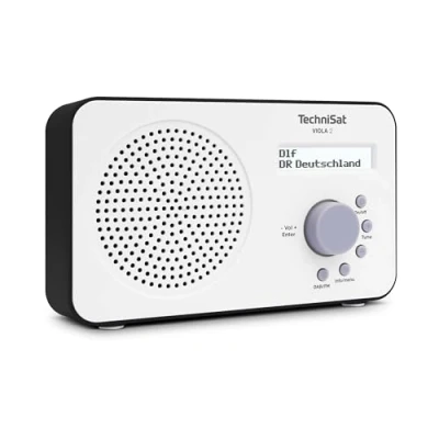 Afbeelding van TechniSat VIOLA 2 draagbare DAB radio (DAB+, FM, luidspreker, koptelefoonaansluiting, tweeregelig display, knopbediening, klein, 1 Watt RMS) wit/zwart