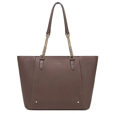 Afbeelding van David Jones Handtas voor dames, schoudertas, grote boodschappentas, A4, werk, capaciteit, kunstleer, zacht, shopper, lange handgrepen, elegante stad, Bruin, Eén maat, Stijlvol