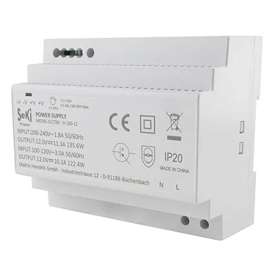 Afbeelding van SeKi DIN rail voeding H 150 12 12V 11,3A 135W voeding/transformator