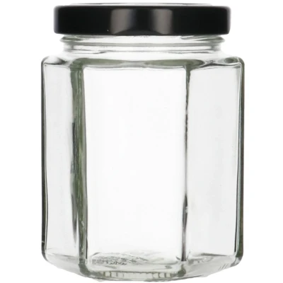 Afbeelding van 6 x 196 ml zeskantige glazen pot met zwarte schroefdeksel Hervulbaar Wasbaar Opslagcontainer stuks