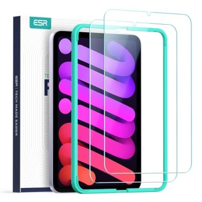 Afbeelding van ESR Gehard glas, compatibel met iPad Mini 6 van 2021, scherpvaste transparante HD displaybeschermfolie geleverd eenvoudige installatieframe, 2 stuks