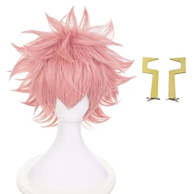 Afbeelding van HIROAKIYA Pinky Mina Ashido Wig, MHA My Hero Academia Cosplay Wig with Clip Horns Cap