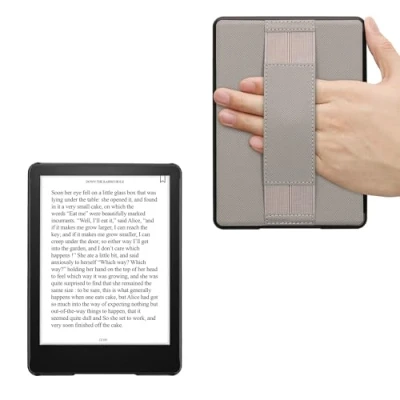Afbeelding van kwmobile E reader hoesje geschikt voor Amazon Kindle Paperwhite 11. Generation 2021 hoes flip case van kunstleer Ereader cover met handband In grijs