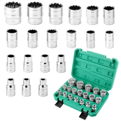 Afbeelding van QWORK® 19 Stuks Doppenset, 1/2&quot; Spline Dopsleutelset, 8 32mm 12 Kanten Doppen