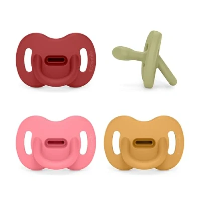 Afbeelding van Suavinex, Set van 4 siliconen fopspenen voor pasgeborenen baby&#039;s 0/6 maanden, fopspeen met symmetrische speen SX Pro, omkeerbaar, super zacht en soepel, ideaal om te slapen. Groen, transparant, blauw,