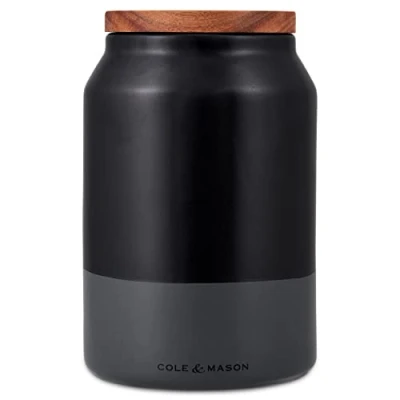 Afbeelding van Cole &amp; Mason Hinxton Zwart/Grijs Medium Voedsel Opslag Pot met Deksel, Counter Top Keuken Organisatie, Kast Container, Ruimtebesparende Container Keramiek/Acacia/Siliconen, (H)