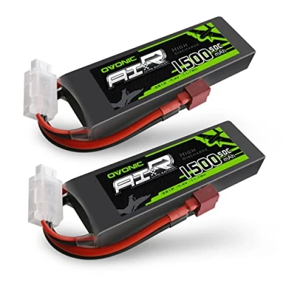 Afbeelding van OVONIC Lipo RC Batterij 2 Packs 7.4V 1500mAh 50C 2S met Dean T Plug voor Vliegtuig Car Truck Truggy Hobby