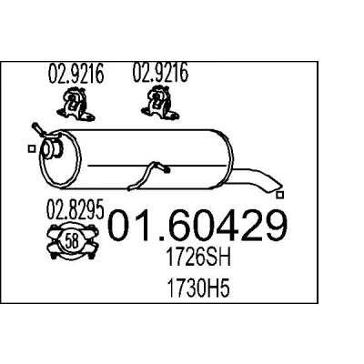 Afbeelding van MTS 01.60429 Einddemper 840mm PEUGEOT: 307 Hatchback, CITROËN: C4 Coupe