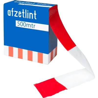 Afbeelding van 1 Rol Rood/wit Afzetlint 75mm X 500mtr, In Dispenserdoos Wit/ Rood