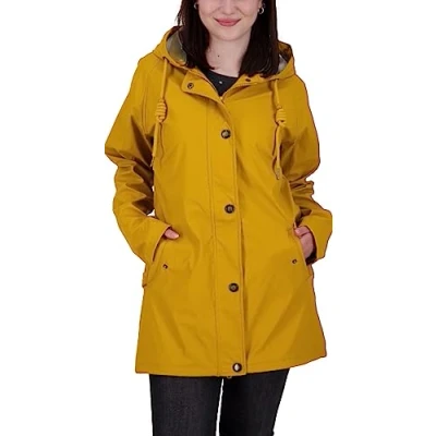 Afbeelding van Ankerglut Friesennerz regenjas voor dames, met capuchon, gevoerd, waterdicht, weerbestendig, windbreaker, overgangsjas, #Aheaven regenjas, mosterdgeel, 44