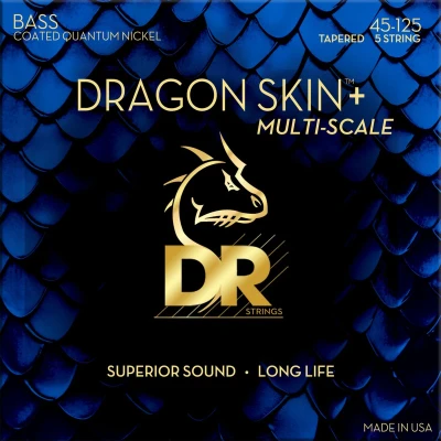 Afbeelding van DR Strings Dragon Skin+ Coated Bass Multi Scale Tapered 45 125 voor 5 snarige elektrische basgitaar