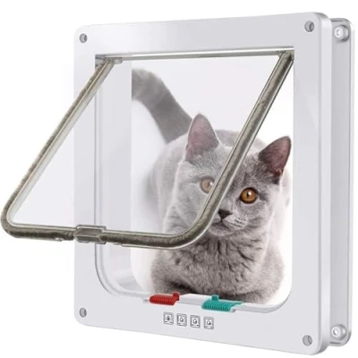 Afbeelding van Moaobooh Kattenklep, 4 weg vergrendeling kattendeur huisdierenklep huisdierdeur (L, wit)
