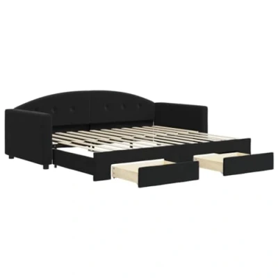 Afbeelding van vidaXL Slaapbank met onderschuifbed en lades 90x200 cm fluweel zwart