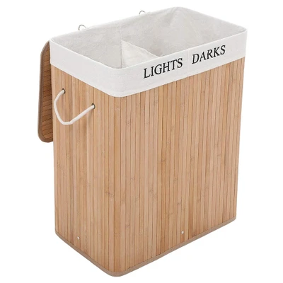 Afbeelding van ACAZA Wasmand 2 vakken van elk 50 liter 52x63x32 cm bamboe