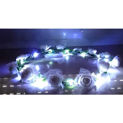 Afbeelding van LED haarband licht knipperend, bruid, bloem, kroon, bloemenkrans, haarband, knipperende wmulti (witte bloemen met wit licht)