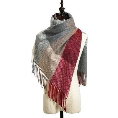 Afbeelding van Sjaal Lattice Weave Rood + Grijs