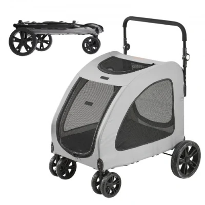 Afbeelding van VEVOR wandelwagen voor huisdieren, met 4 wielen, draaibaar remmen, 72,6 kg gewichtscapaciteit, puppywandelwagen ademende gaasramen en in hoogte verstelbare hoogte, middelgrote