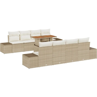 Afbeelding van vidaXL 9 delige tuin eetset met kussens beige poly rattan acacia