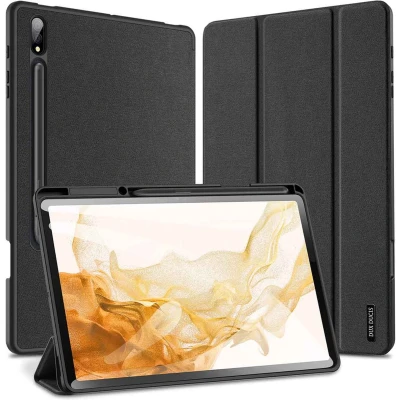 Afbeelding van Samsung Galaxy Tab S7 Plus Hoes: Dux Ducis Domo Bookcase Zwart Kunstleder Tablet Hoezen