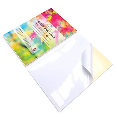 Afbeelding van Glanzend A4 stickerpapier, zelfklevend, geschikt voor inkjet en laserafdrukken, stickerpapier met plakkende achterkant, personaliseerbare universele etiketten, adreslabels, printerlabel