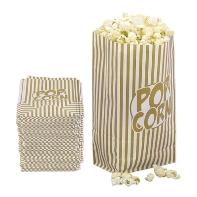 Afbeelding van Relaxdays popcorn zakjes 144 stuks papier retro look gestreept goud wit