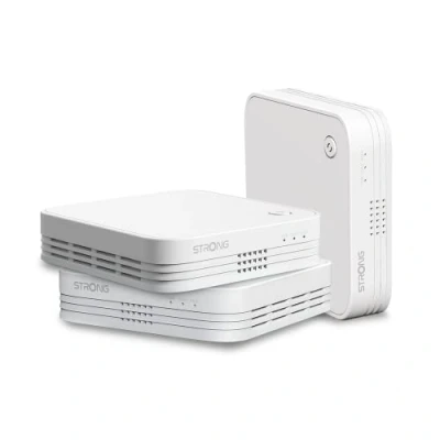 Afbeelding van STRONG WiFi Mesh Kit Atria 1200 Mbps Tot 450 m² extra dekking Compatibel met alle standaardboxen &amp; routers Dual Band 2,4 GHz + 5 3 Ethernetpoorten Wit 4 jaar garantie