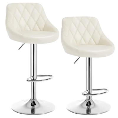 Afbeelding van WOLTU Gebroken Wit Barkrukken Set van 2, 360Draaistoel Verstelbare Barstoelen in Kunstleer en chroom staal met Rugleuning,BH23cm 2