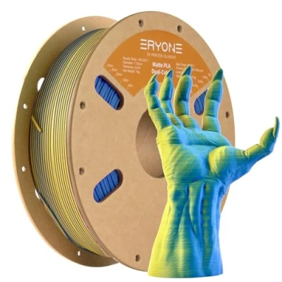 Afbeelding van ERYONE Mat PLA 3D printerfilament, 1,75 mm, maatnauwkeurigheid +/ 0,03 1 kg, spoel, tweekleurig mat, PLA, blauw en geel