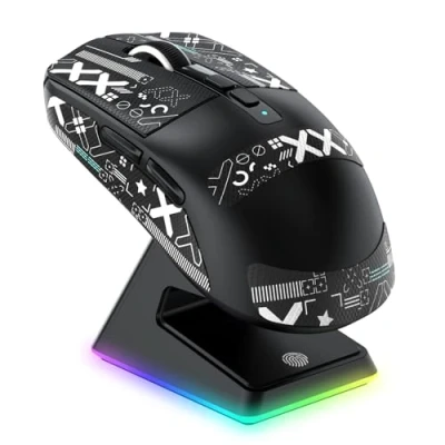 Afbeelding van VGN GAMEPOWER Superlight X6 draadloze gamingmuis, oplaadstation, 49 g, ultralicht, 26000 dpi, sensor PixArt 3395, 2,4 G/bedraad/Bluetooth, batterij 200 uur, Mouse Grip Tape, zwart