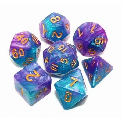 Afbeelding van CREEBUY DND dobbelstenen set meer blauw &amp; paars polyhedral RPG voor kerkers en draken D&amp;D rollenspellen tafelspellen glitter