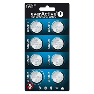Afbeelding van Set van 8 everActive lithiumbatterijen 4 x CR2032, 2 CR2025, CR2016