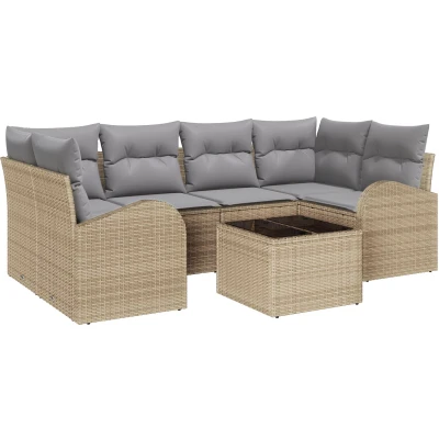 Afbeelding van vidaXL 7 delig Tuinsofa Set met Kussens Beige Poly Rattan