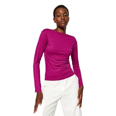 Afbeelding van Trendyol Indigo Getailleerde Blouse Met Lange Mouwen, Viscose En Stretchy Gebreide Twoaw21Bz0106