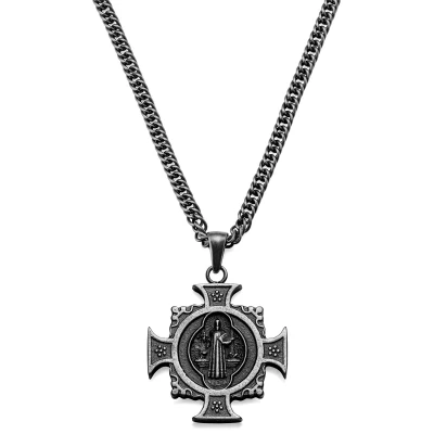 Afbeelding van Sanctus Vintage Zilverkleurige Kruisketting van de H. Benedictus