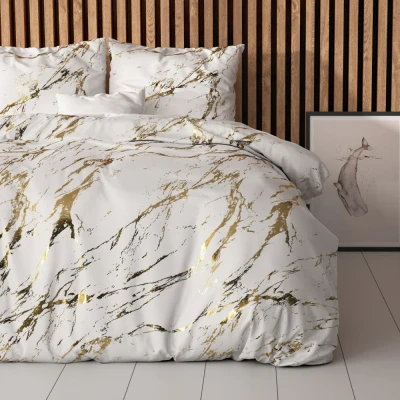 Afbeelding van Dekbedovertrek Glamour Marble Lits Jumeaux (240x220 cm) Wit Microvezel Dessin: Patroon, Luxe Sleeptime Dekbed Discounter.nl