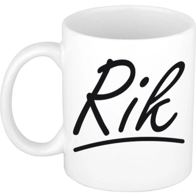 Afbeelding van Rik voornaam kado beker / mok sierlijke letters gepersonaliseerde met Naam mokken