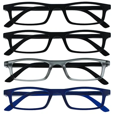Afbeelding van De leesbril Bedrijf Zwart Mat Grijs Marineblauw Lezer Waarde 4 pack Heren Dames Veerscharnieren RRRRR17 1173 +1,50
