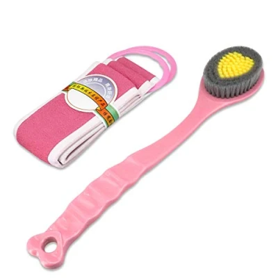 Afbeelding van Handheld Douche Borstel Lange Handvat Bad Zachte &amp; Comfortabele Droge Huid Body Massage Terug Exfoliatie Borstels 14 inch (Roze en modder handdoek)