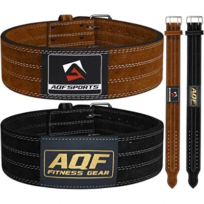 Afbeelding van AQF Lederen Gewichtheffende Riem 4&quot; Gevoerde Lumbaal Rugsteun met Suède Voering en stalen Roller Buckle Voorgevormde Fitness Orgaanbouw (M, Bruin)