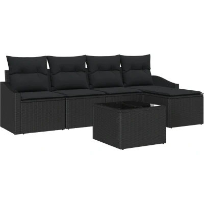Afbeelding van vidaXL Tuinbank Set van 6 Zwart Rattan, Polyester, Staal