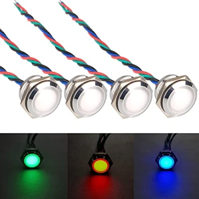 Afbeelding van GUUZI 4 stuks 12V 24V RGB Triple (Rood Groen Blauw) Metalen LED Indicatielampje 16mm Waterdichte Signaallamp met Draad