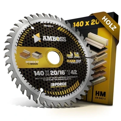 Afbeelding van HM cirkelzaagblad 140x20 16 Z42 wisseltand voor accu hout fijne snede. AMBOSS WERKZEUGE® zaagblad 140 mm + verloopring 20 mm. x comp. DeWALT DC373N. DCS373M2. DCS512P2 2 QW