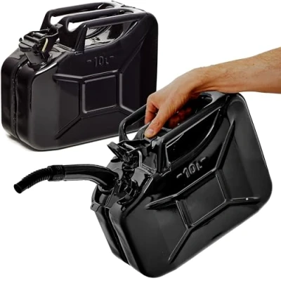 Afbeelding van BW® Brandstofjerrycan metaal jerrycan 2x 10 liter met schenktuit zwart RAL 9005 TÜV getest en VN goedkeuring Made in Europe