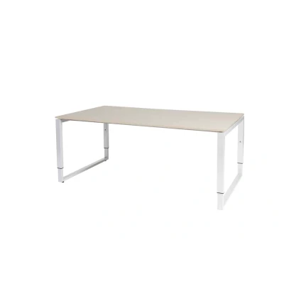Afbeelding van Domino Plus vergadertafel, hoogte instelbaar (62 85cm) met 180x100cm &#039;zwevend&#039; robson eiken 25mm blad en wit (RAL9010) O poot frame