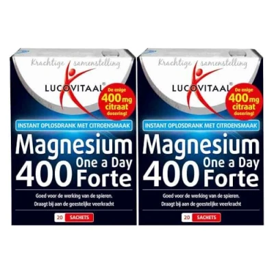 Afbeelding van 2+2 gratis: 2x Lucovitaal Magnesium 400 Forte One a Day 20 sachets