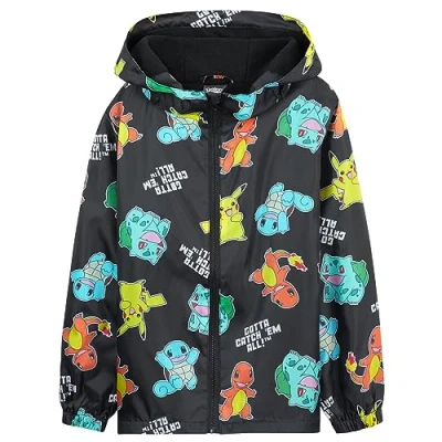 Afbeelding van Pokemon Regenjas voor kinderen, waterdicht, 100% polyester, kinderregenjas, jongens, comfortabele regenjas, meisjes en Zwart AOP, 9 10 jaar