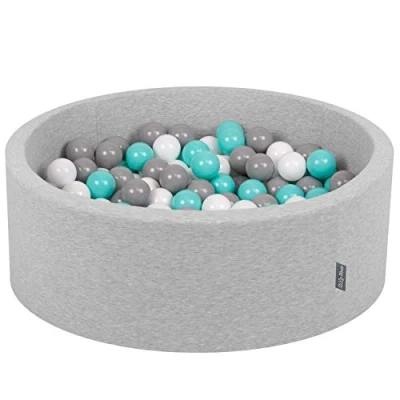 Afbeelding van KiddyMoon Schuim Ballenbak Voor Kinderen Met Ballen Ø 7 Cm Gemaakt In EU, Lichtgrijs:Wit Grijs Licht Turkoois,90X30cm/200