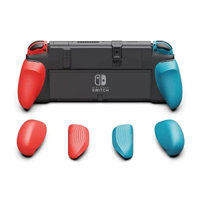 Afbeelding van Skull &amp; Co. NeoGrip for Nintendo Switch OLED and Regular Model: An Ergonomic Grip Hard Shell with Replaceable Grips [to fit All Hands Sizes] [No Carrying Case] Neon Blue(L)+Neon Red(R)