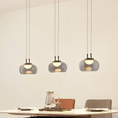 Afbeelding van Lucande hanglamp Dain, 3 lamps, rookgrijs, glas