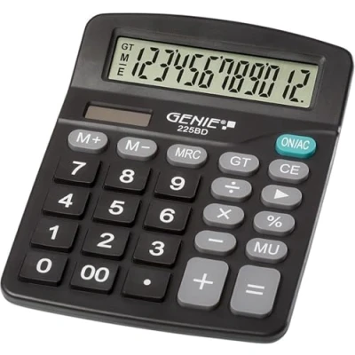 Afbeelding van Genie 225 BD 12 cijferige bureaureken; dual power (zonne energie en batterij); compact design; zwart